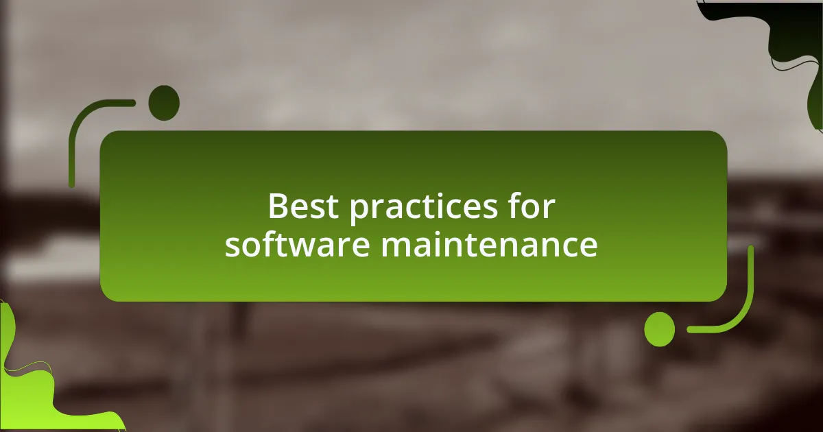Best practices for software maintenance